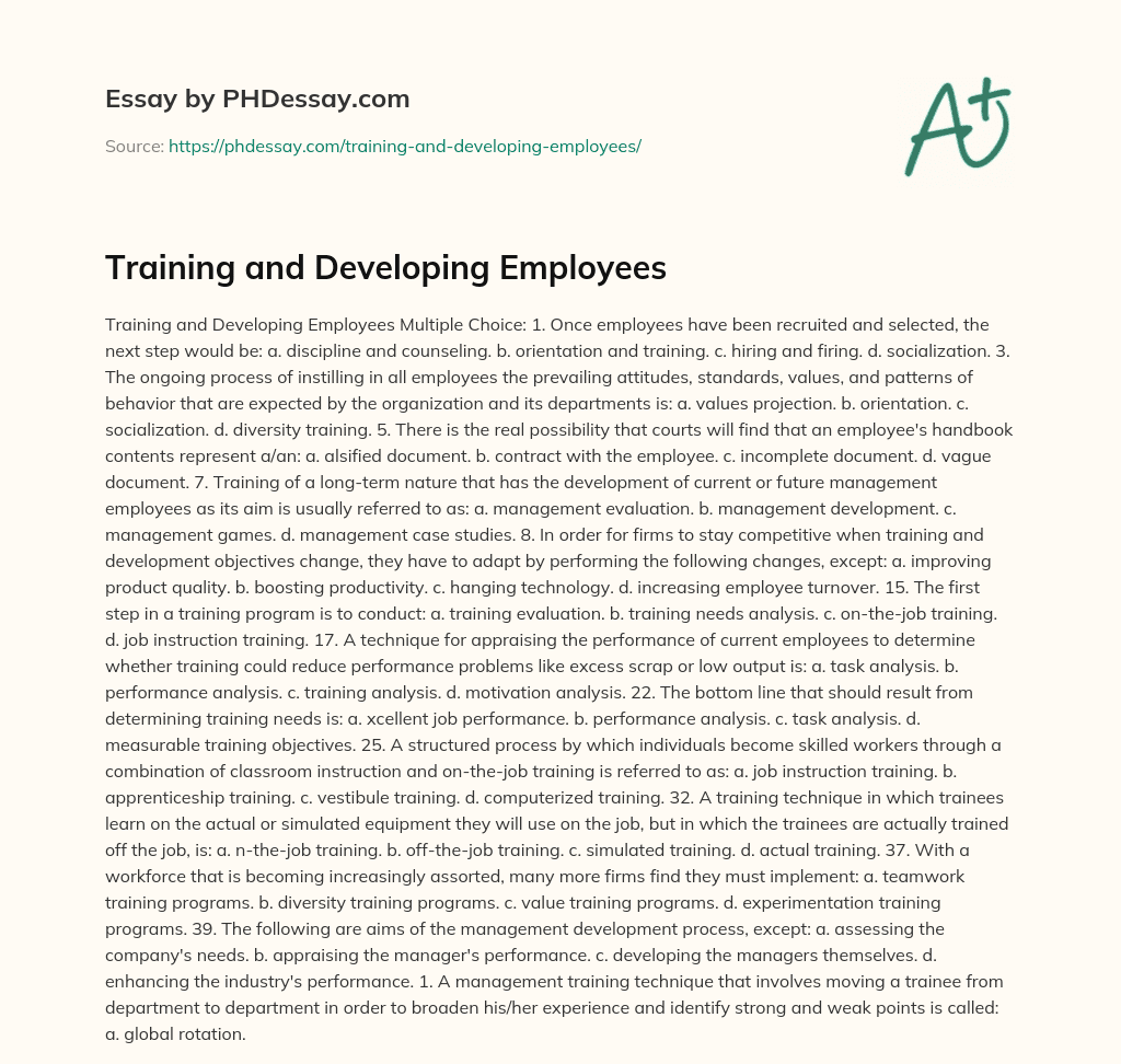 Training and Developing Employees essay