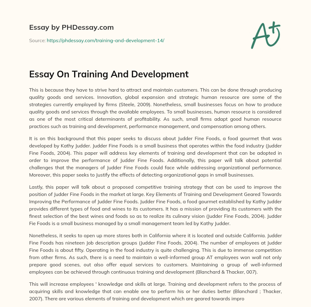 Essay On Training And Development essay