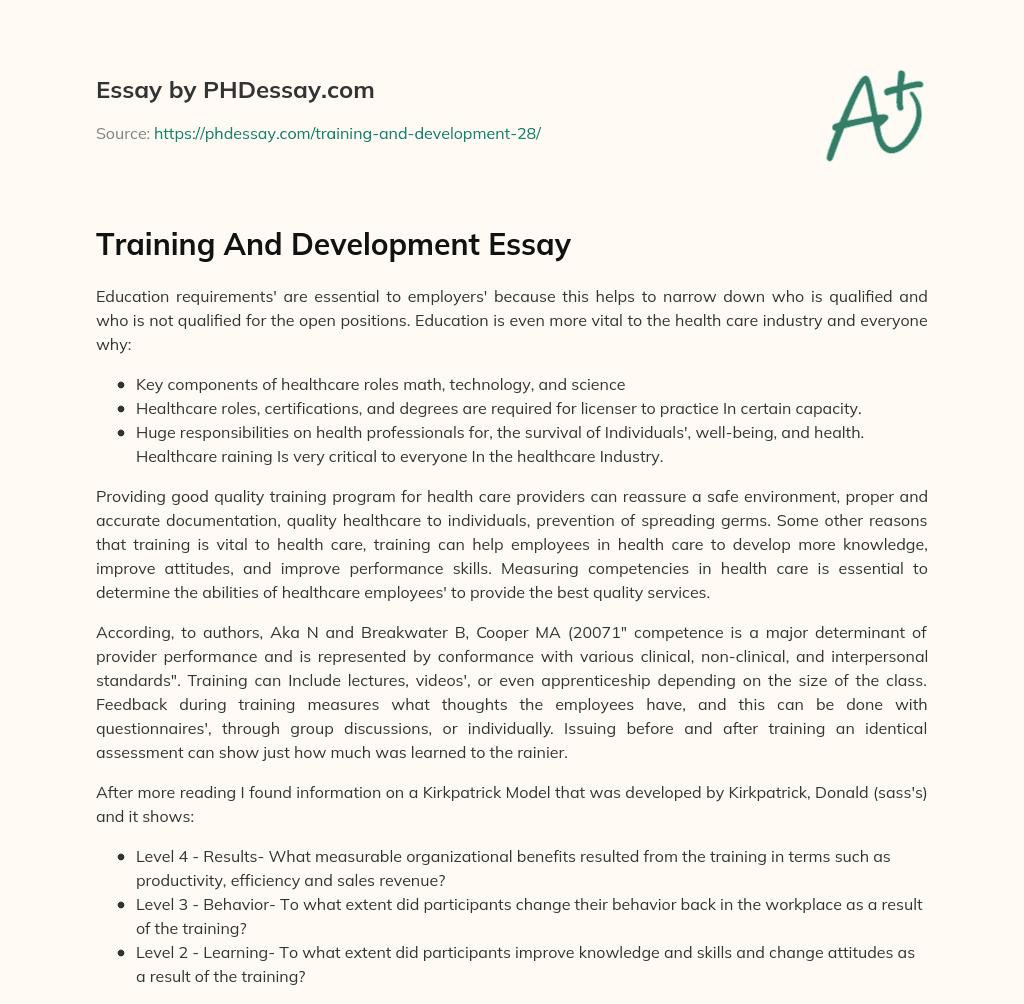 essay about training and development