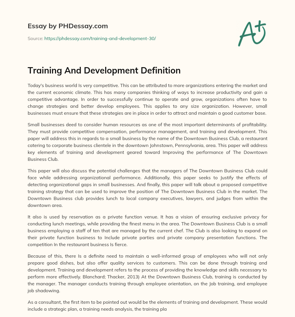 Training And Development Definition essay