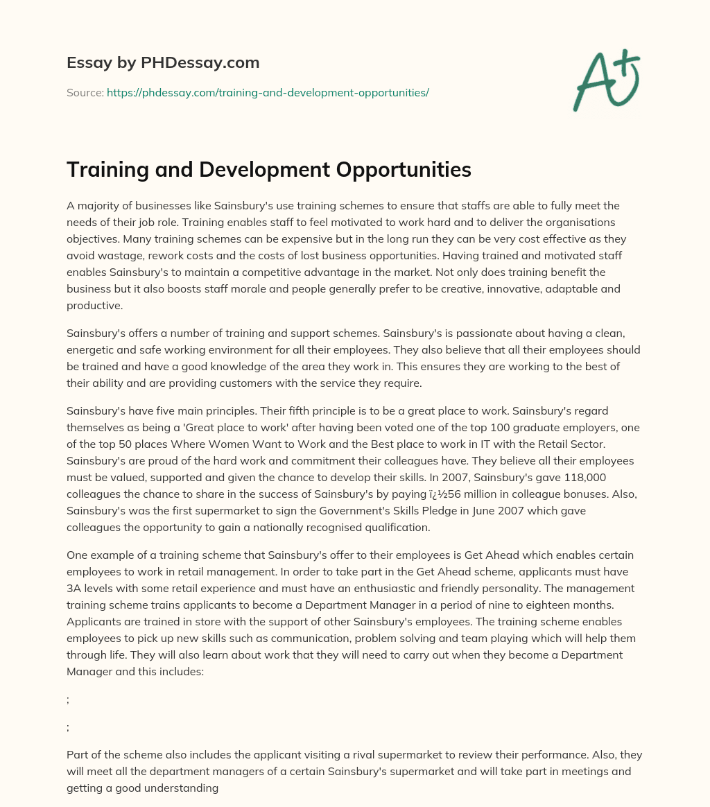 Training and Development Opportunities essay