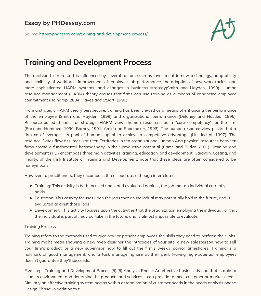 Training and Development Process essay