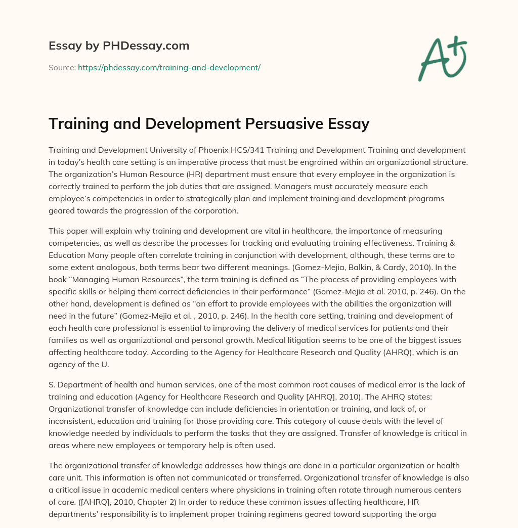 Training and Development Persuasive Essay essay