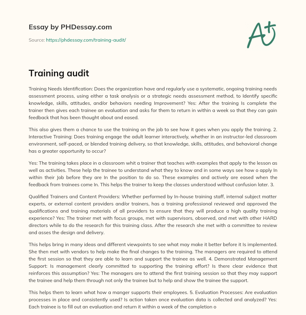 Training audit essay
