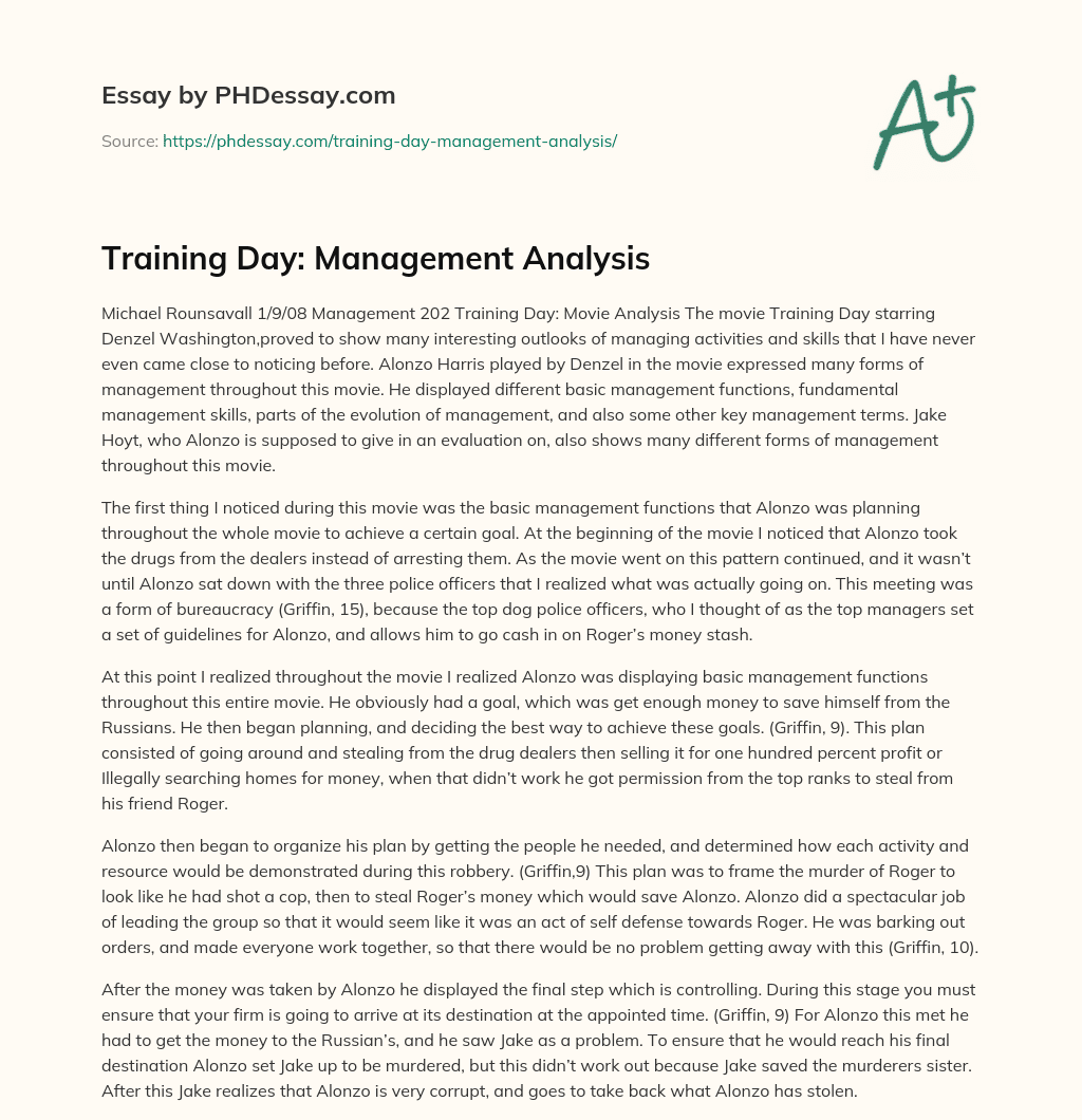 Training Day: Management Analysis essay