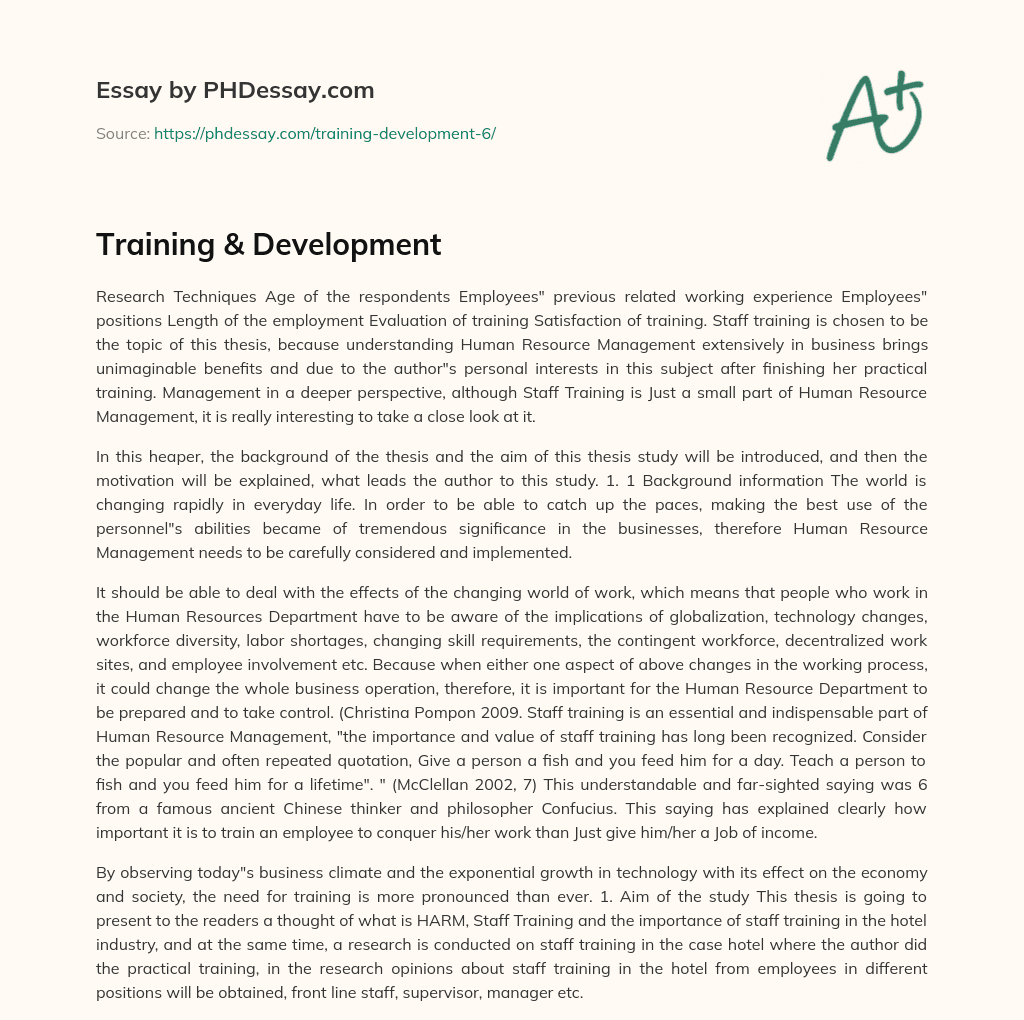 Training & Development essay