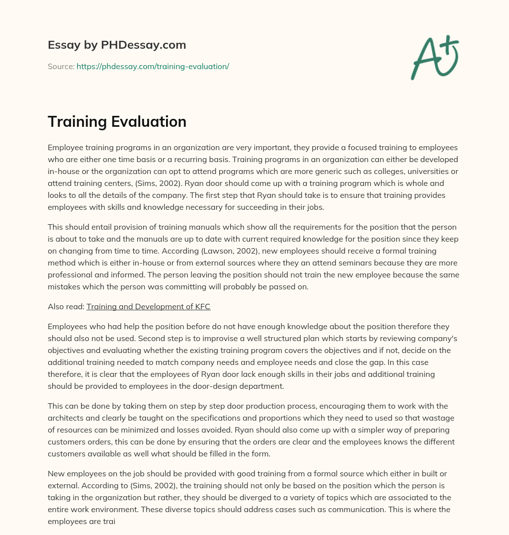 Training Evaluation essay