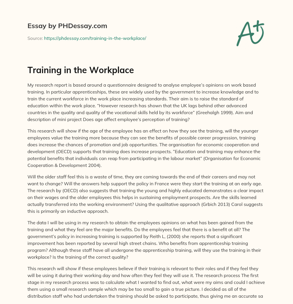 Training in the Workplace essay