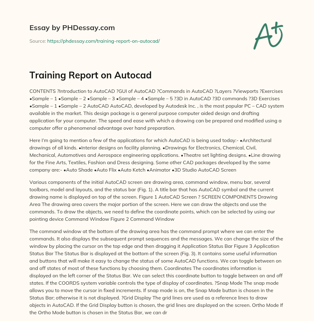 Training Report on Autocad essay