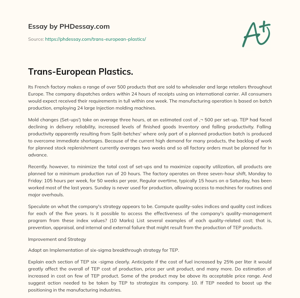 Trans-European Plastics. essay