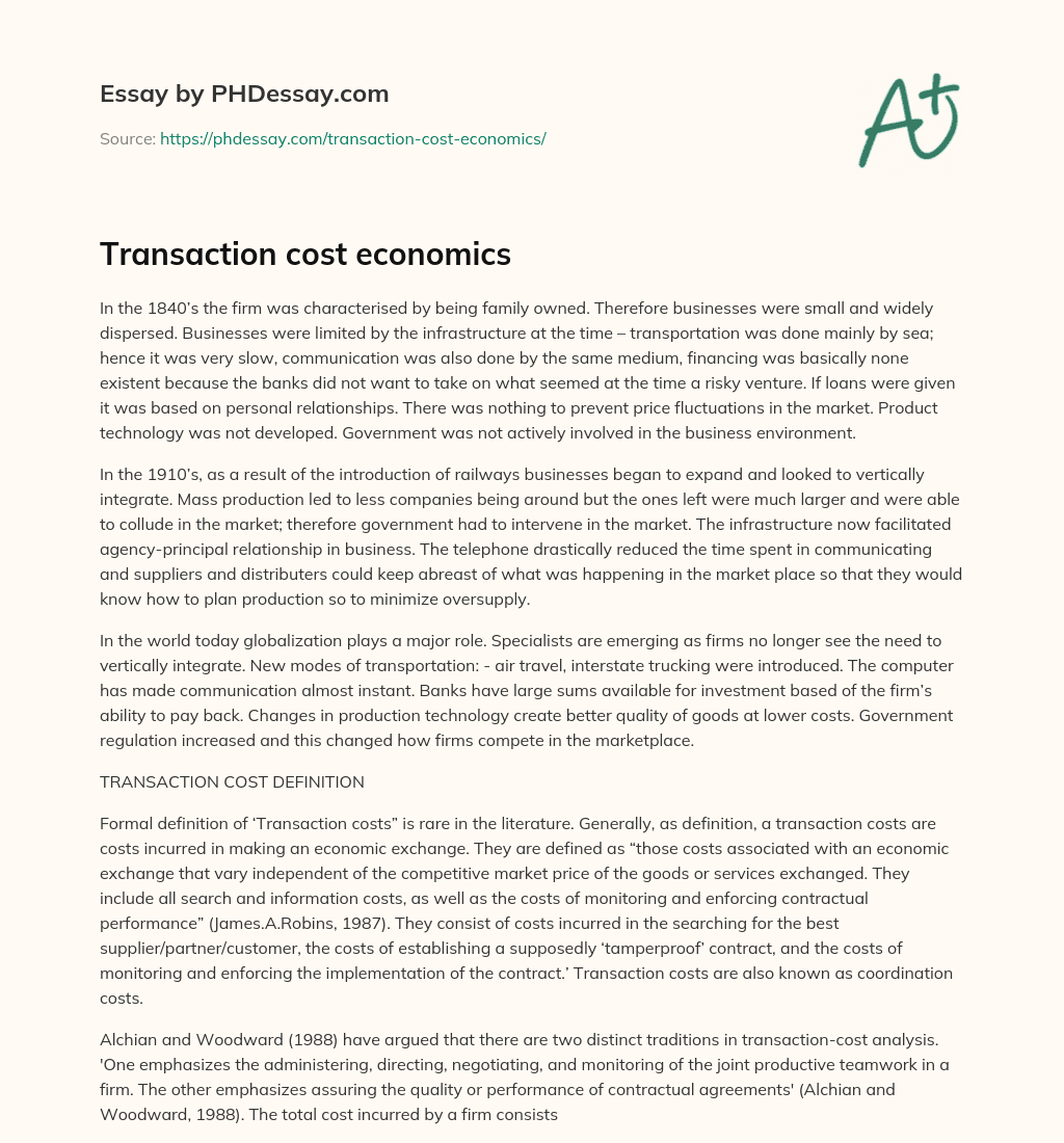 Transaction cost economics essay
