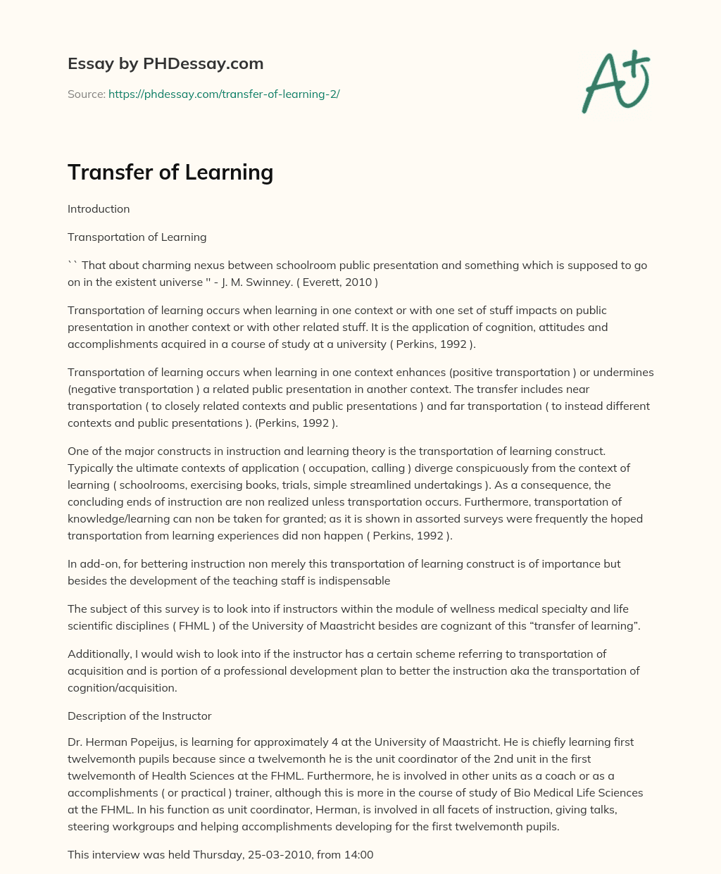 Transfer of Learning essay
