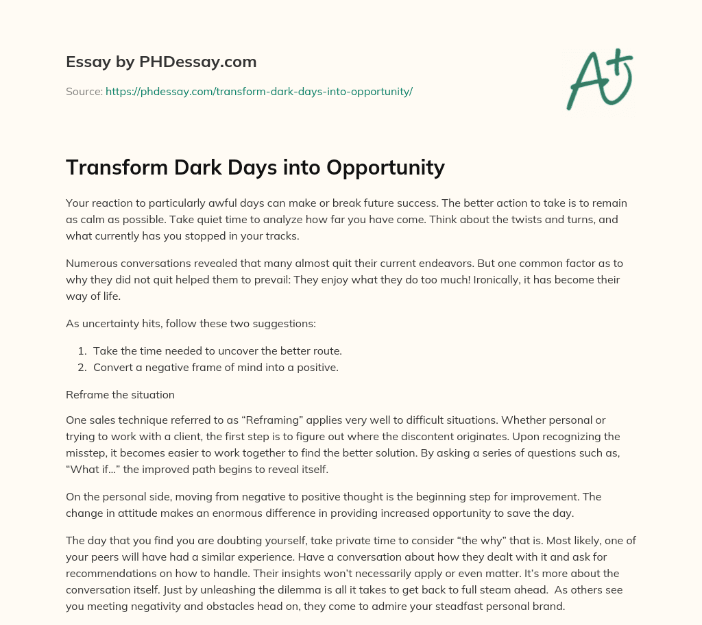 Transform Dark Days into Opportunity essay