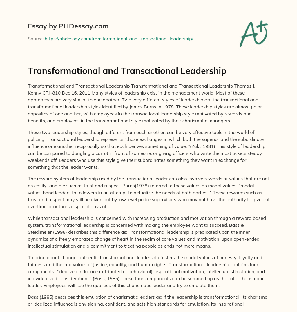 transactional leadership research paper