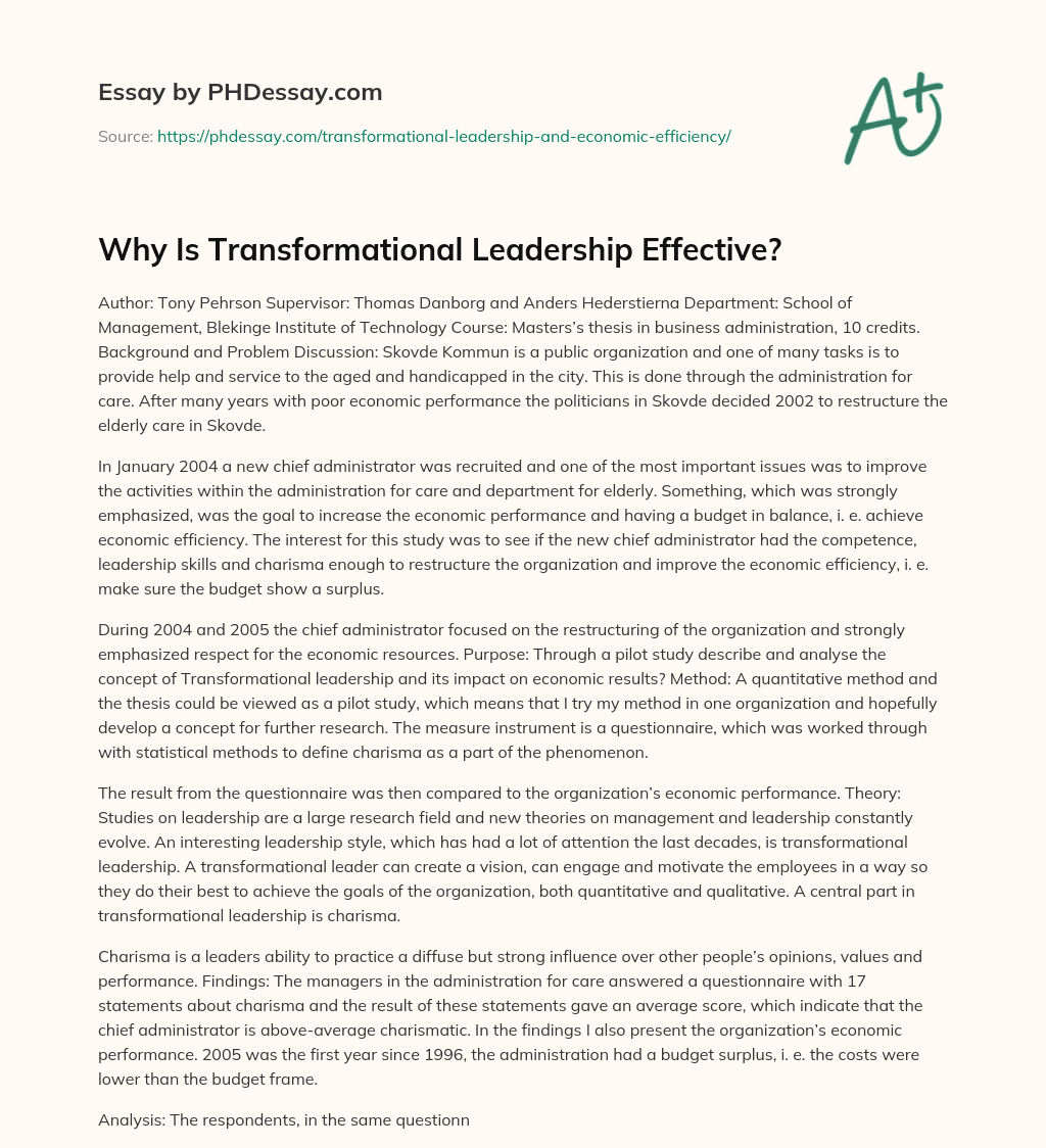 Why Is Transformational Leadership Effective? essay