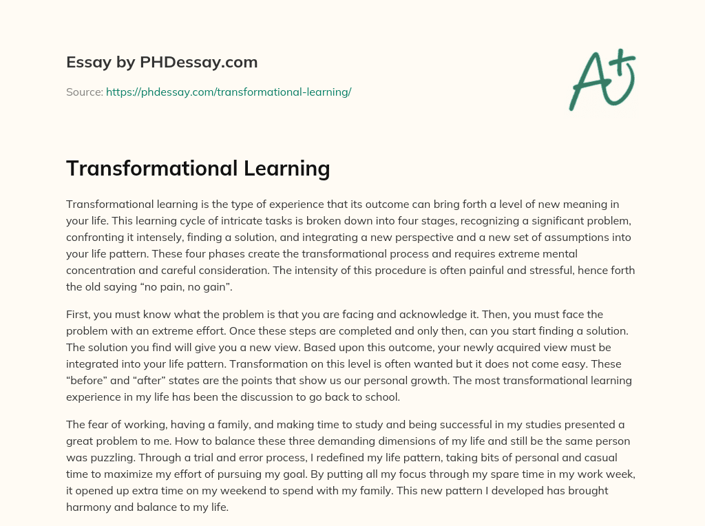 Transformational Learning essay