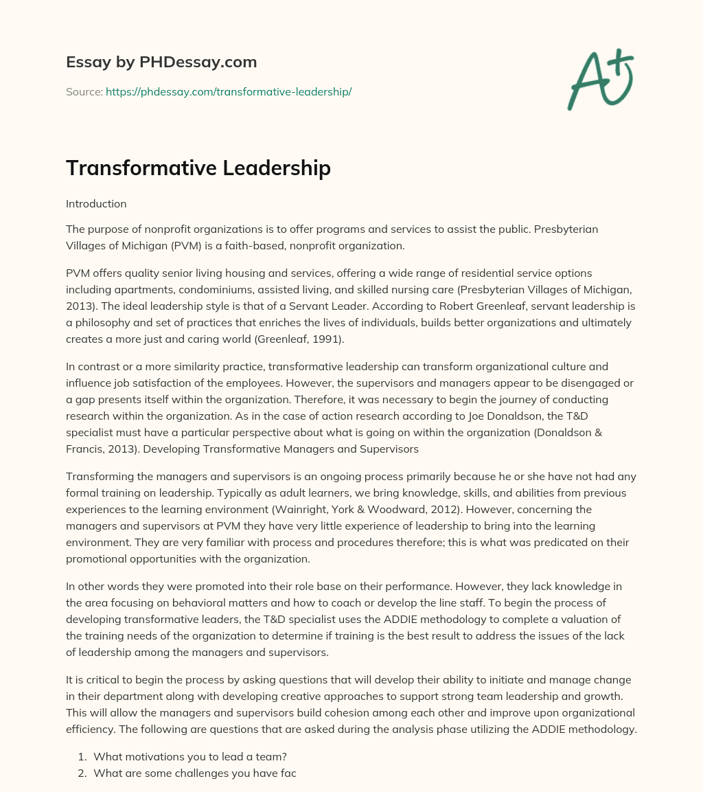 Transformative Leadership essay