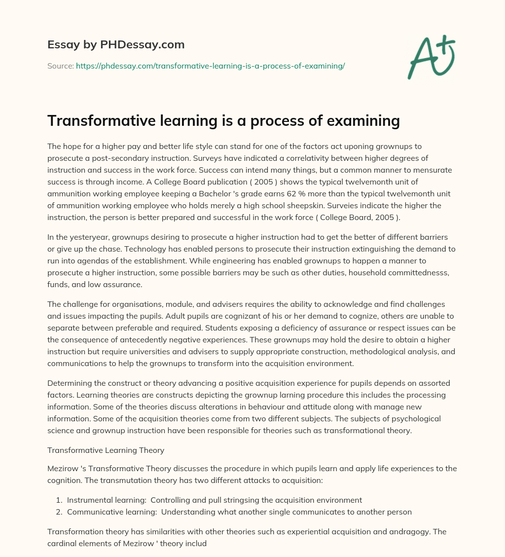 Transformative learning is a process of examining essay