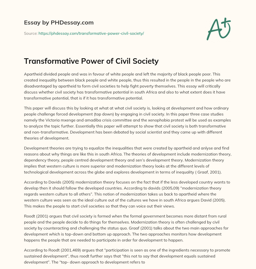 Transformative Power of Civil Society essay