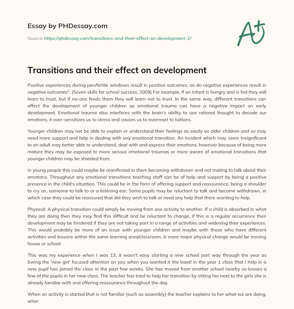 Transitions and their effect on development essay