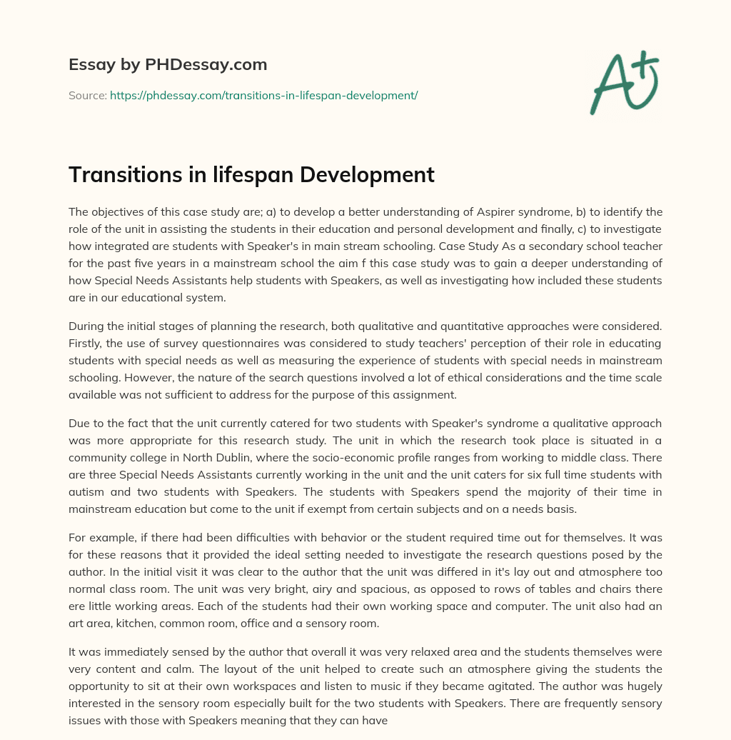Transitions in lifespan Development essay