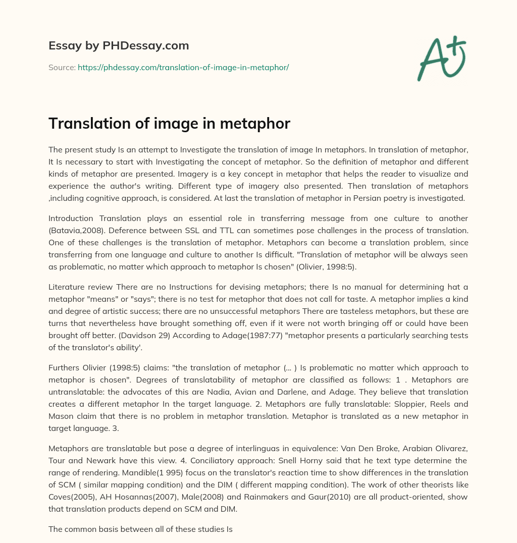 Translation of image in metaphor essay