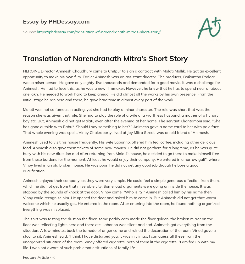 Translation of Narendranath Mitra’s Short Story essay