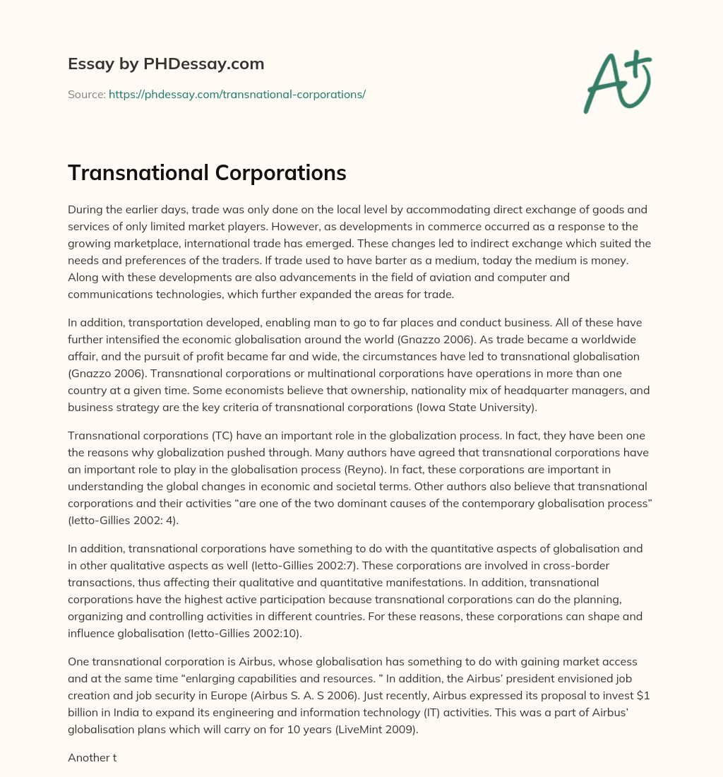 Transnational Corporations essay