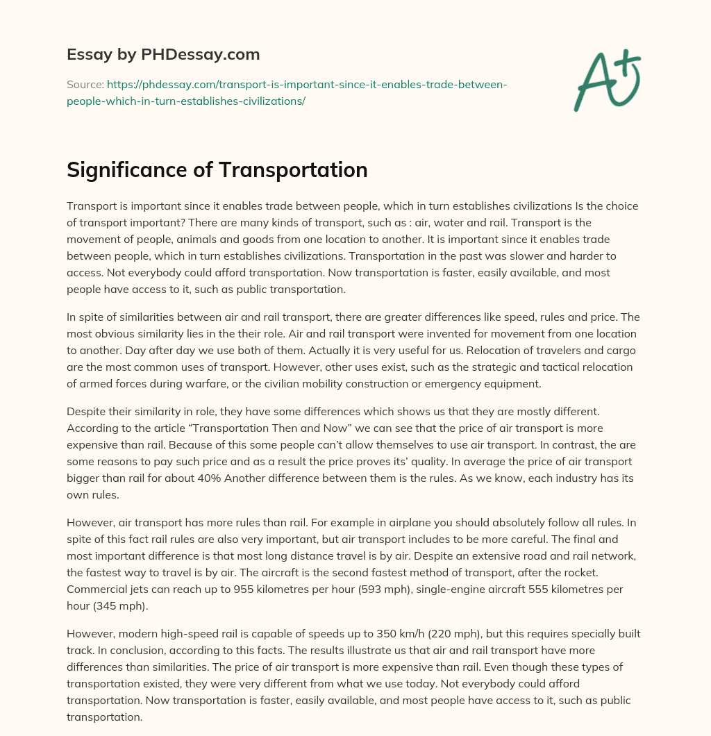 Significance of Transportation essay