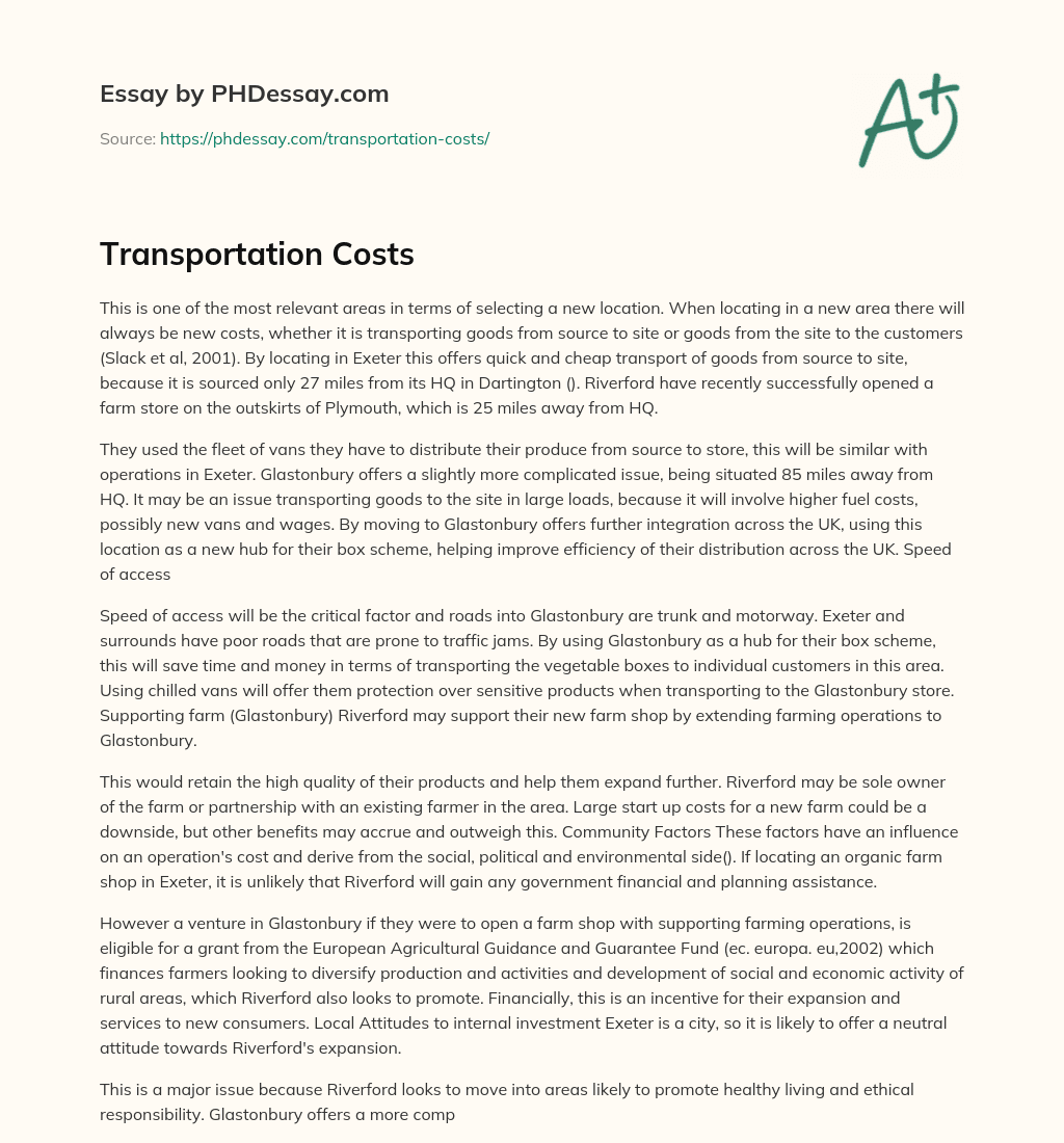 Transportation Costs essay