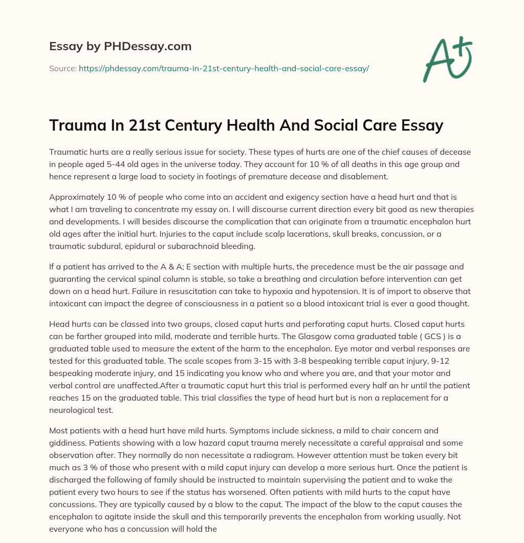 Trauma In 21st Century Health And Social Care Essay essay
