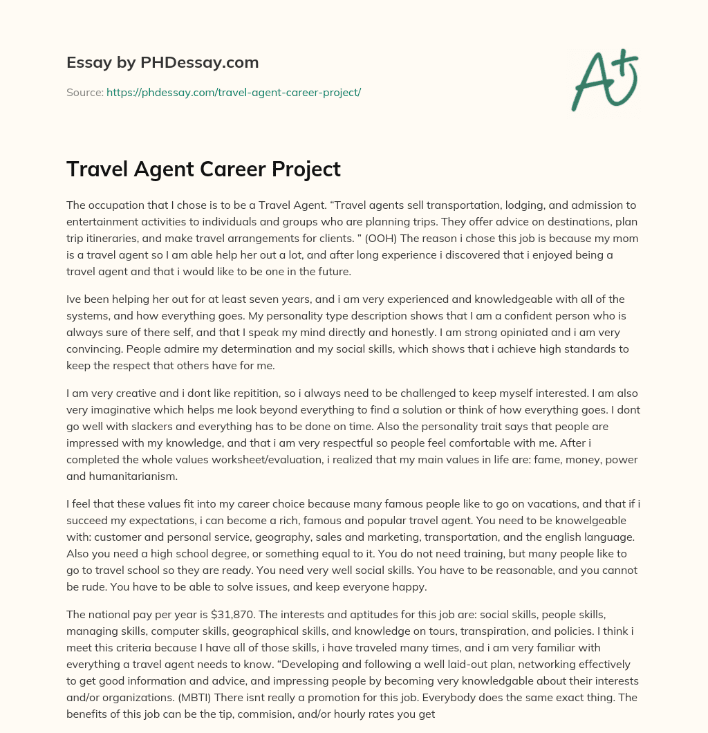 Travel Agent Career Project essay