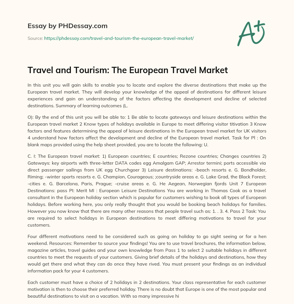 Travel and Tourism: The European Travel Market essay