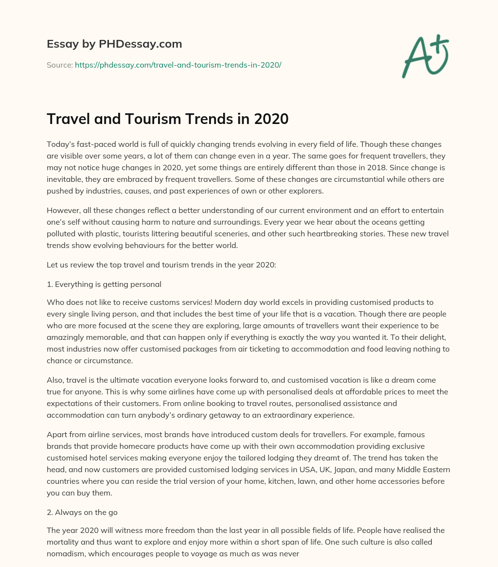 Travel and Tourism Trends in 2020 essay