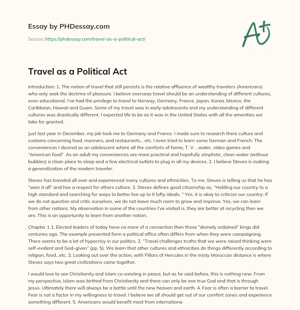 Travel as a Political Act essay