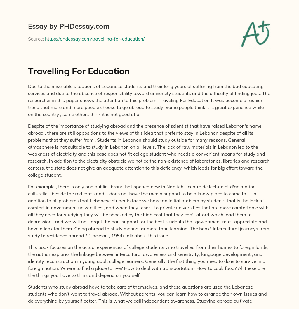 Travelling For Education essay