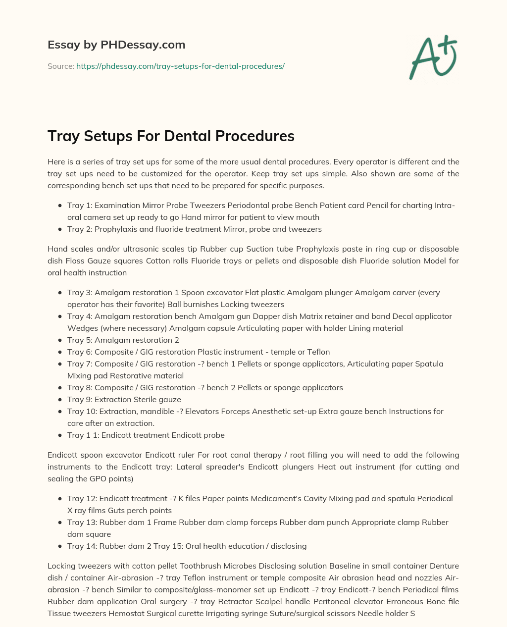 Tray Setups For Dental Procedures