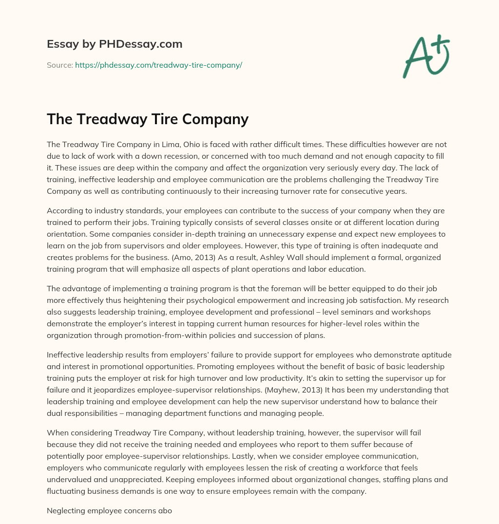 The Treadway Tire Company essay