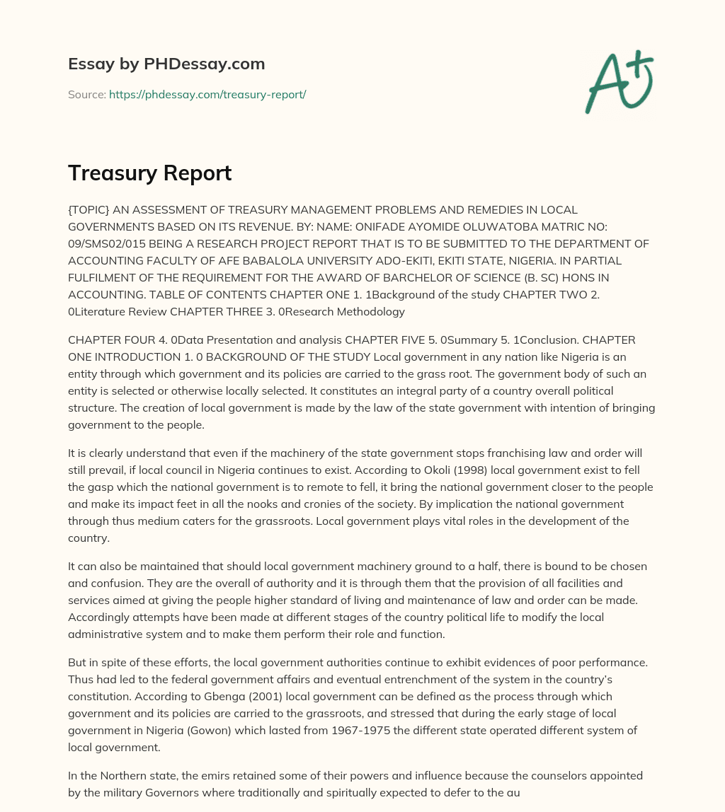 Treasury Report essay