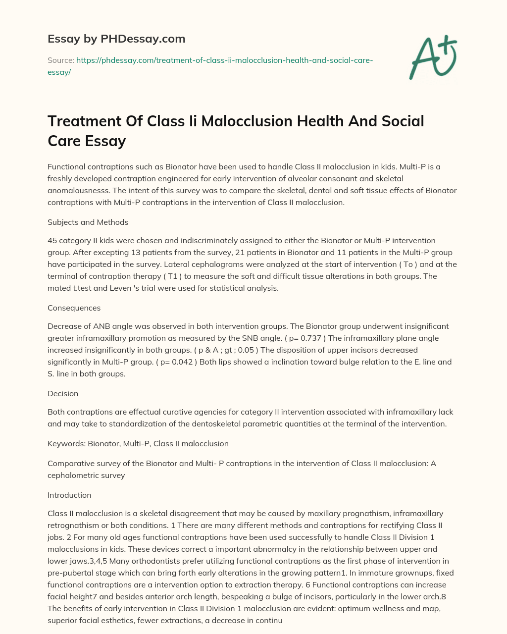 Treatment Of Class Ii Malocclusion Health And Social Care Essay essay