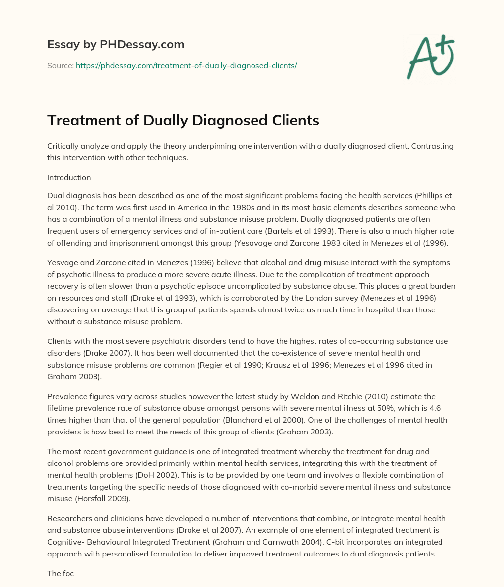 Treatment of Dually Diagnosed Clients essay