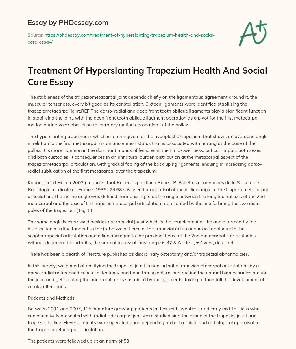 Treatment Of Hyperslanting Trapezium Health And Social Care Essay essay