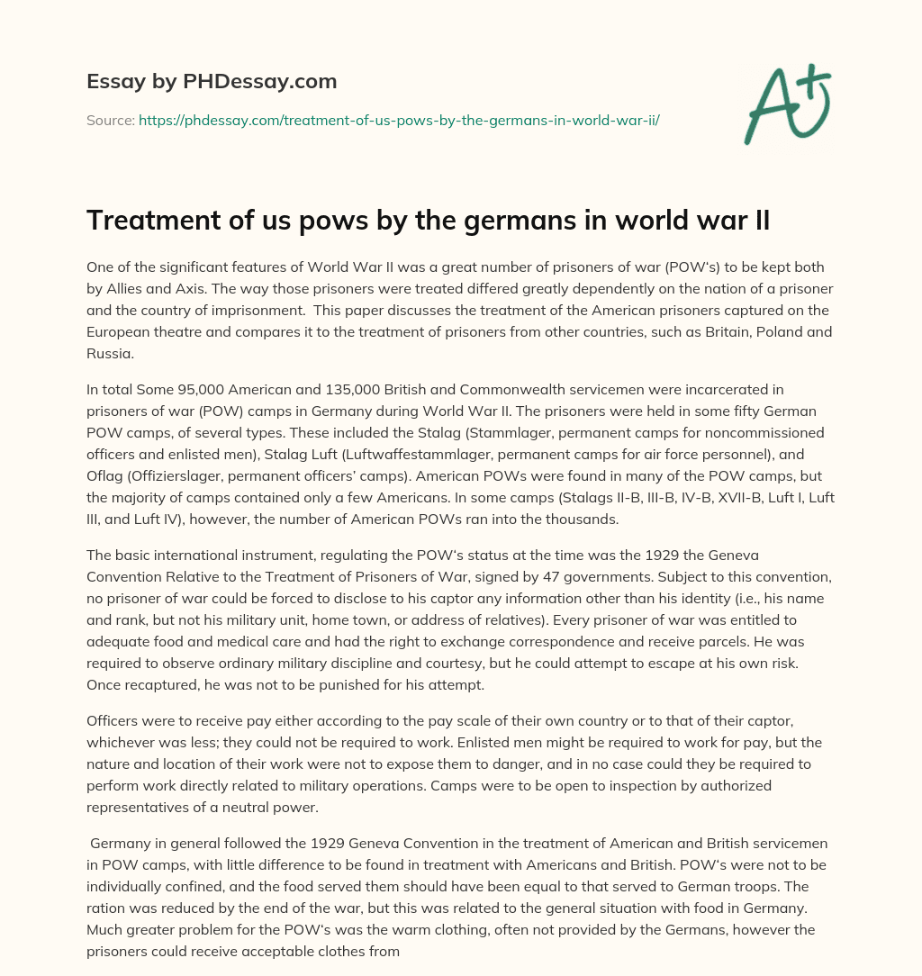Treatment of us pows by the germans in world war II essay
