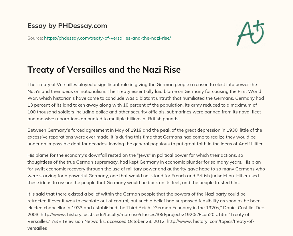 Treaty of Versailles and the Nazi Rise essay