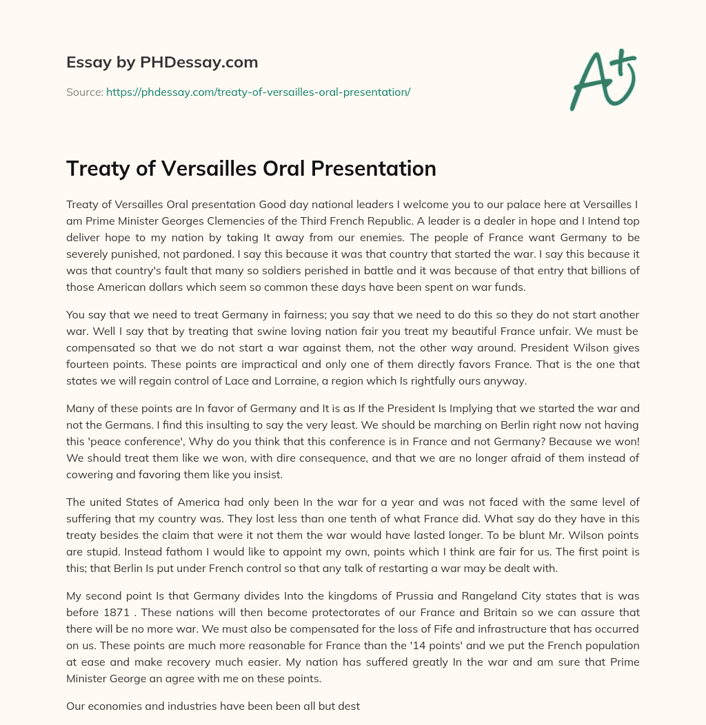 Treaty of Versailles Oral Presentation essay