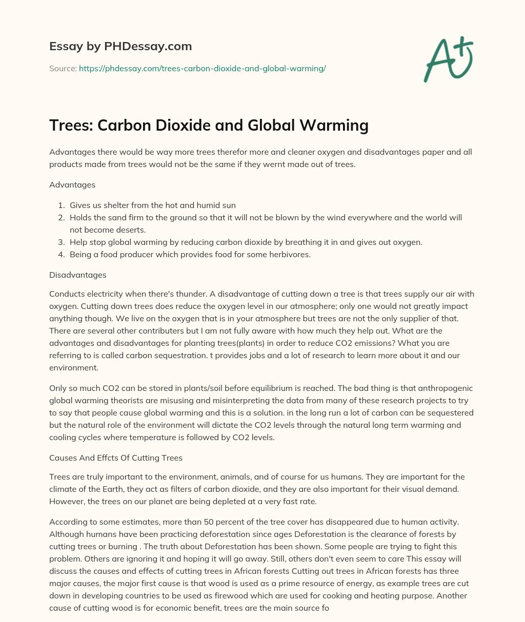 Trees: Carbon Dioxide and Global Warming essay