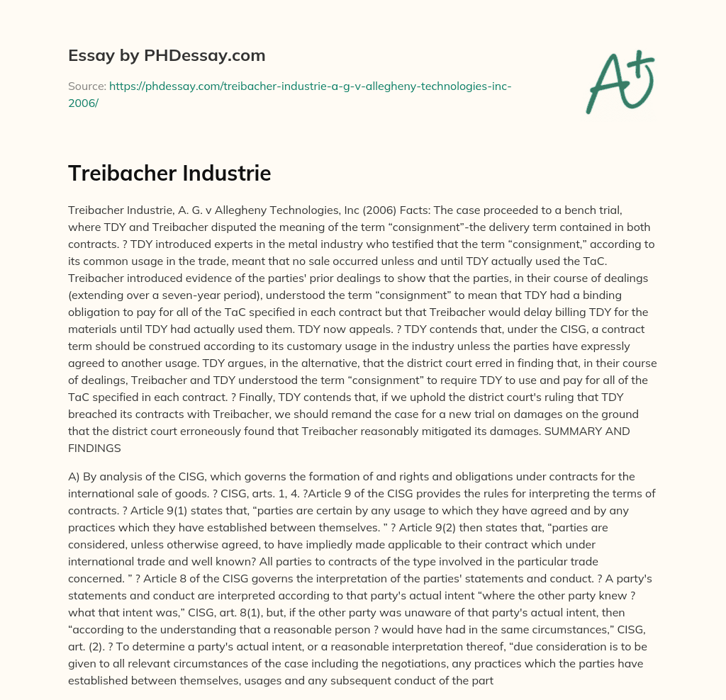 Treibacher Industrie essay