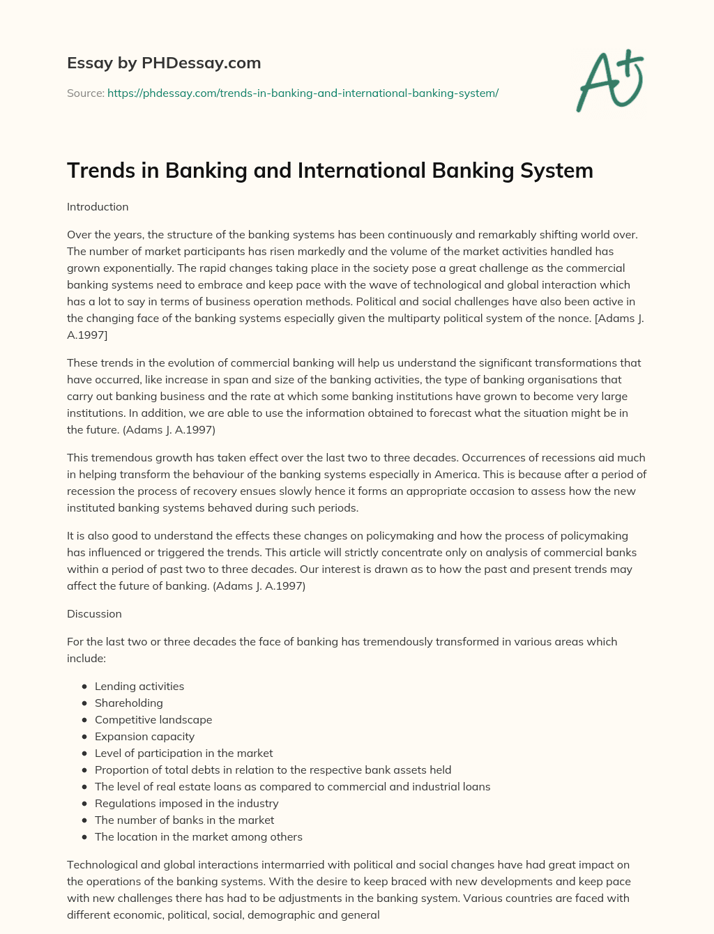 Trends in Banking and International Banking System essay