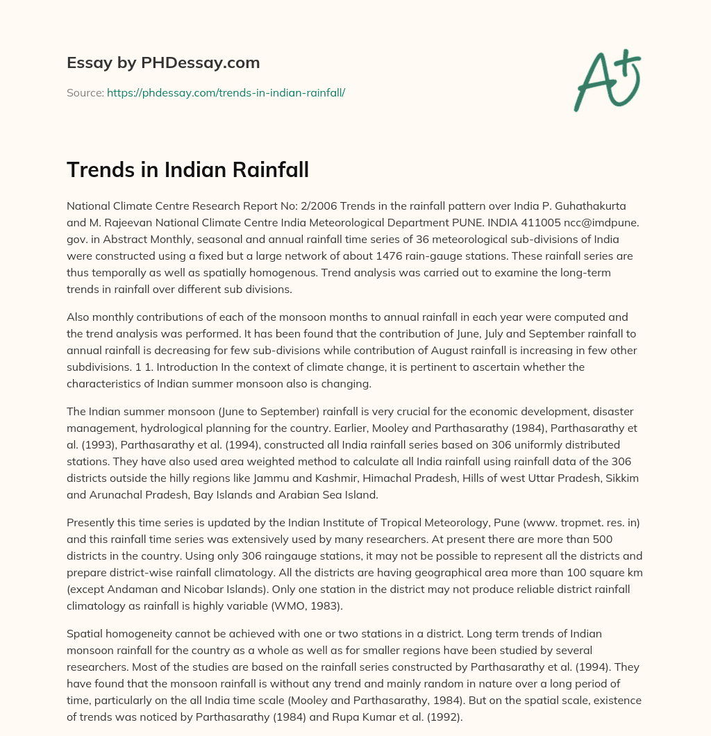 Trends in Indian Rainfall essay