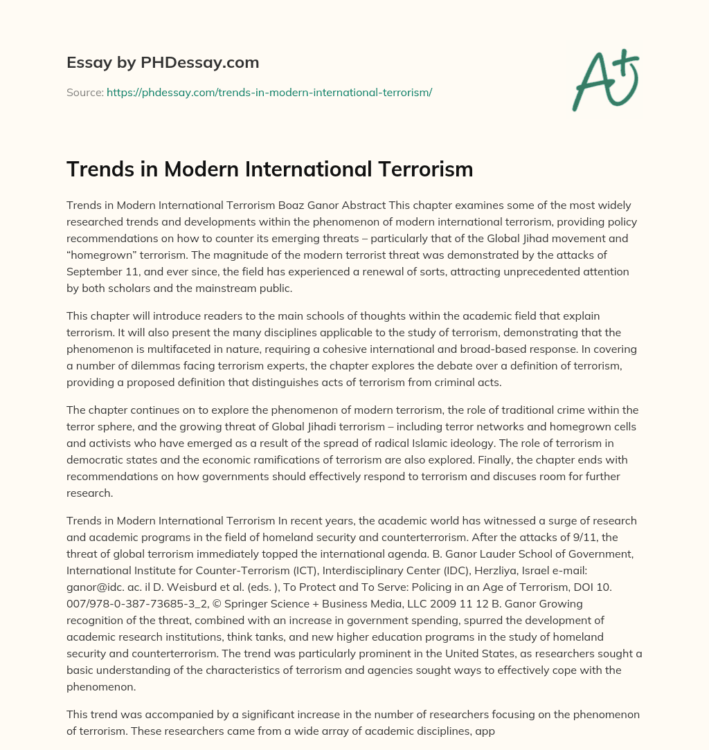 Trends in Modern International Terrorism essay